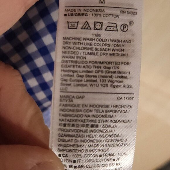 Gap Blue White Check Wide Neck Blouse Medium - Picture 5 of 5